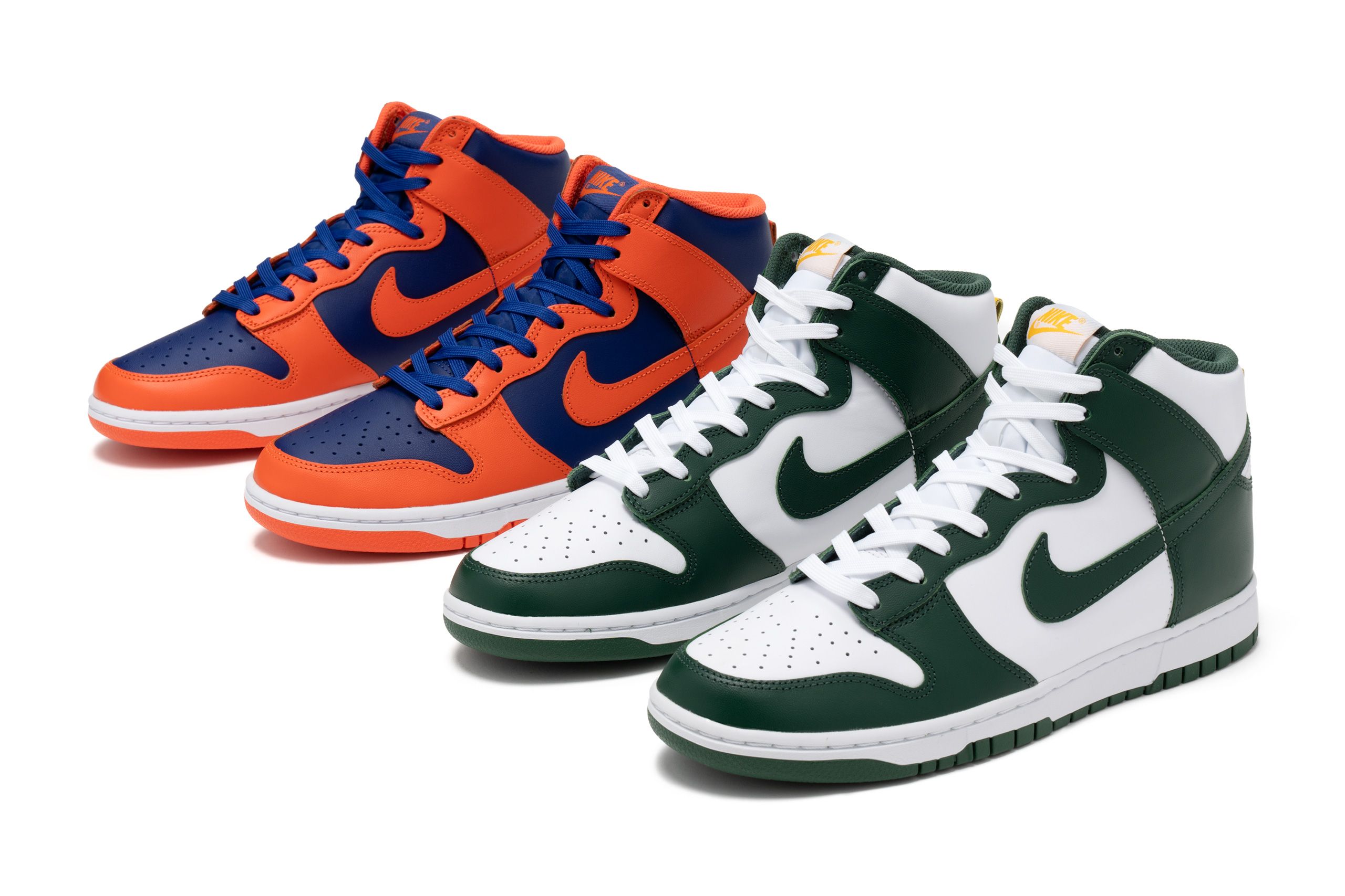 Nike Dunk High Retro 'Noble Green' & 'Retro Orange/ Royal Blue