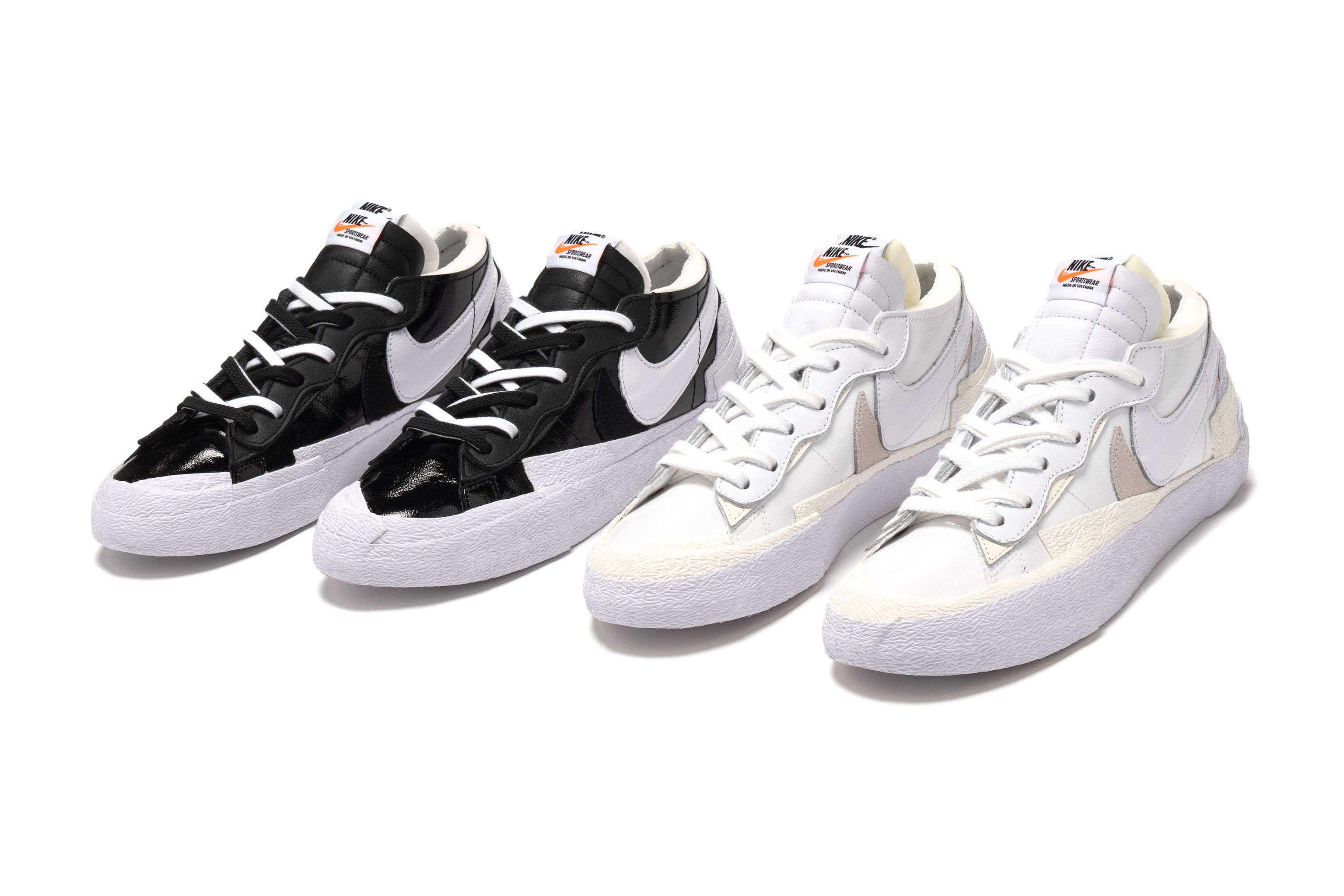 Nike x Sacai Blazer Low 'Black/White' & 'White/Sail' | Release