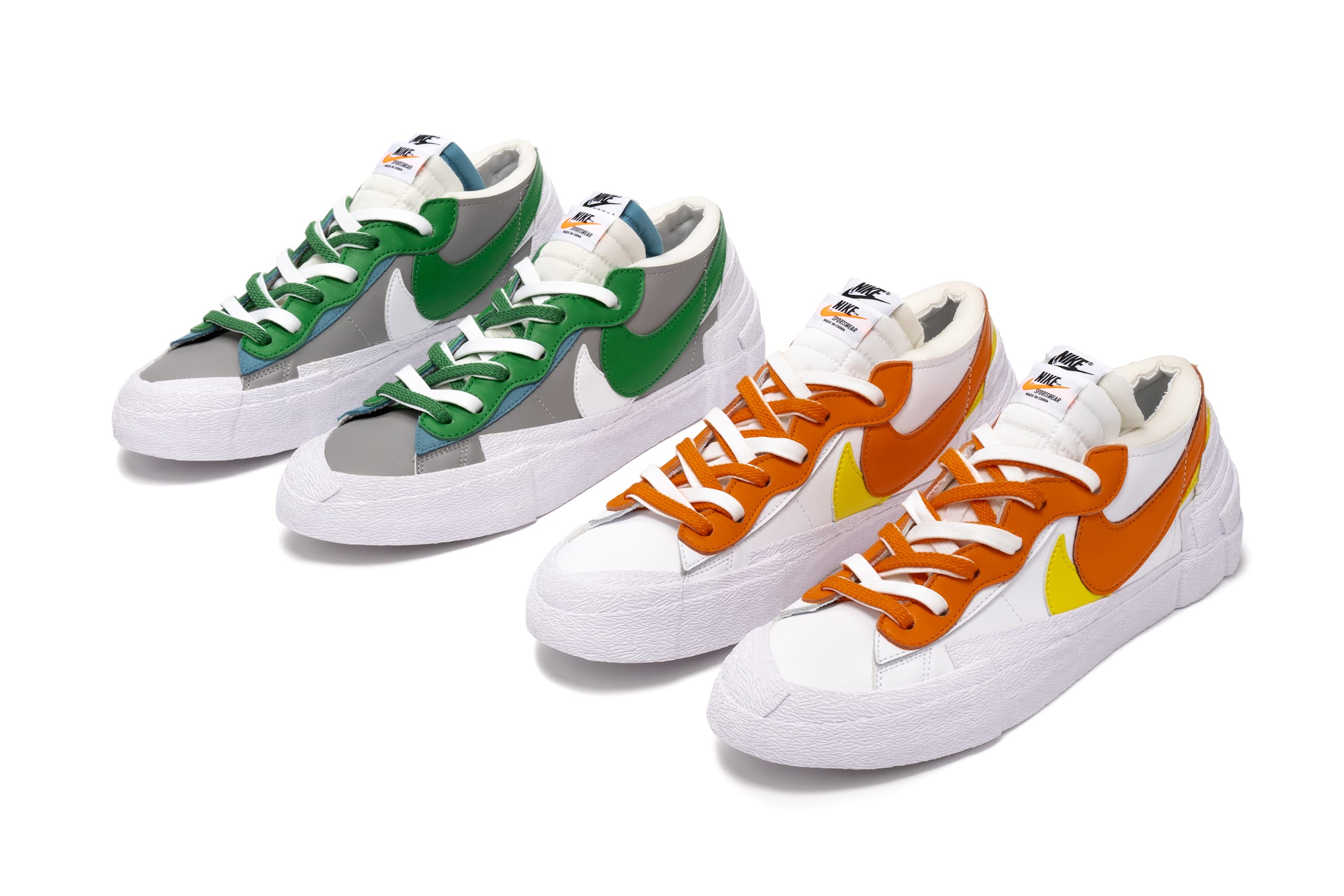 Nike x sacai Blazer Low 'Classic Green' & 'Magma Orange' | Release